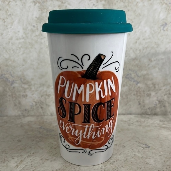 ANTHROPOLOGIE Lily & Val Pumpkin Spice Travel Mug with Lid NEW - Picture 1 of 6